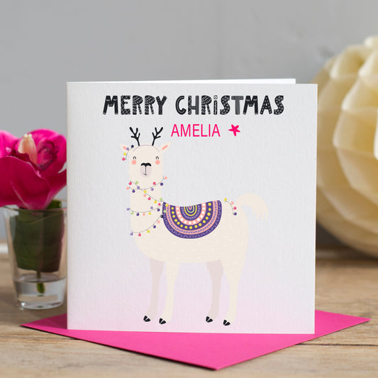 Llama Christmas Card Pink