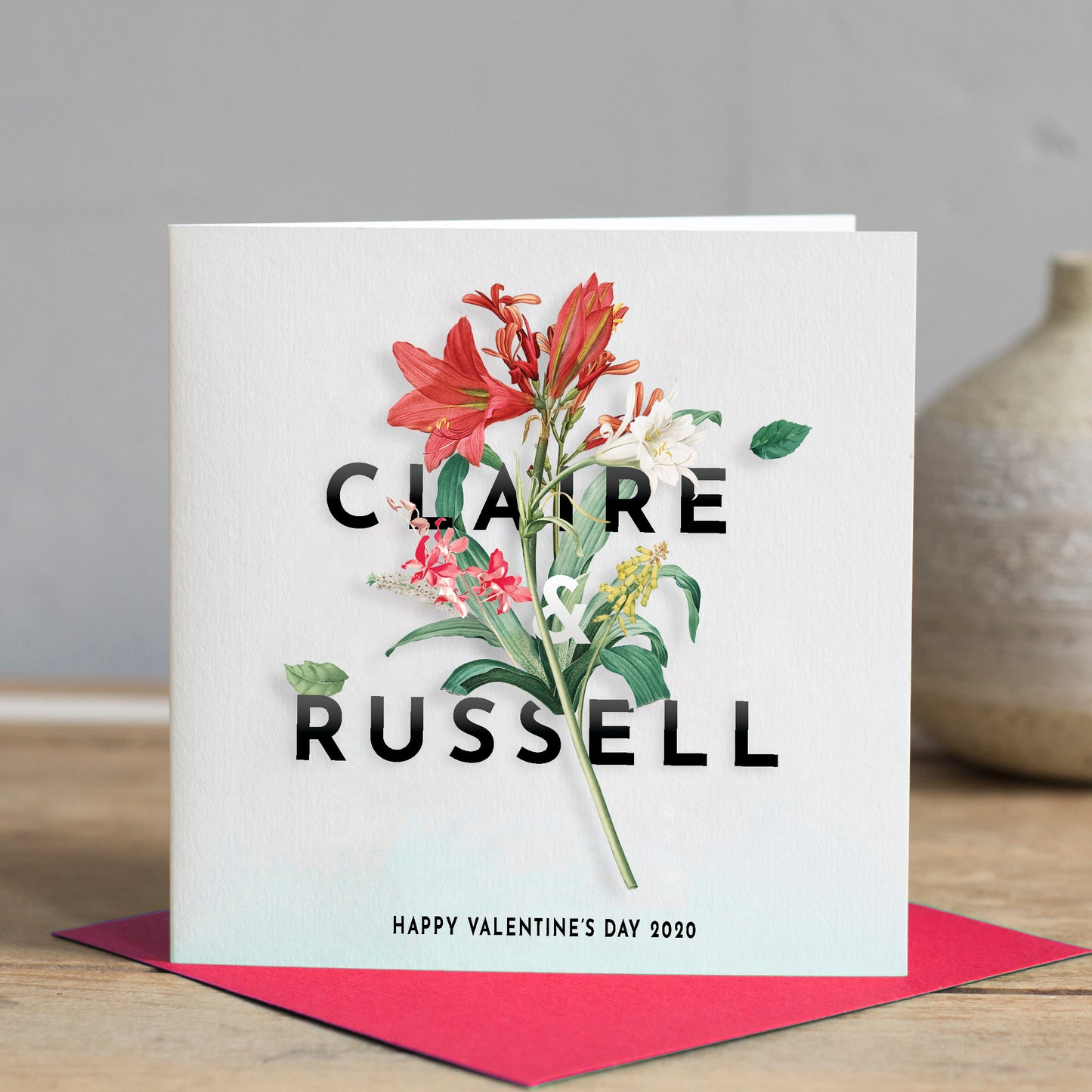 Personalised Valentines Day Card, Vintage Floral