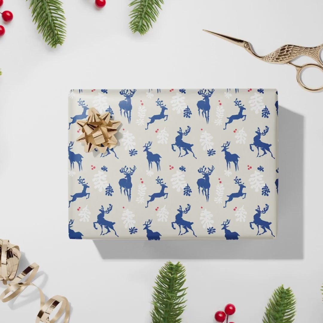 Reindeer Christmas Wrapping Paper, Henri Matisse Inspired Gift Wrap, Festive Wrapping Paper, Blue Gift Wrapping Paper, gift wrap for him