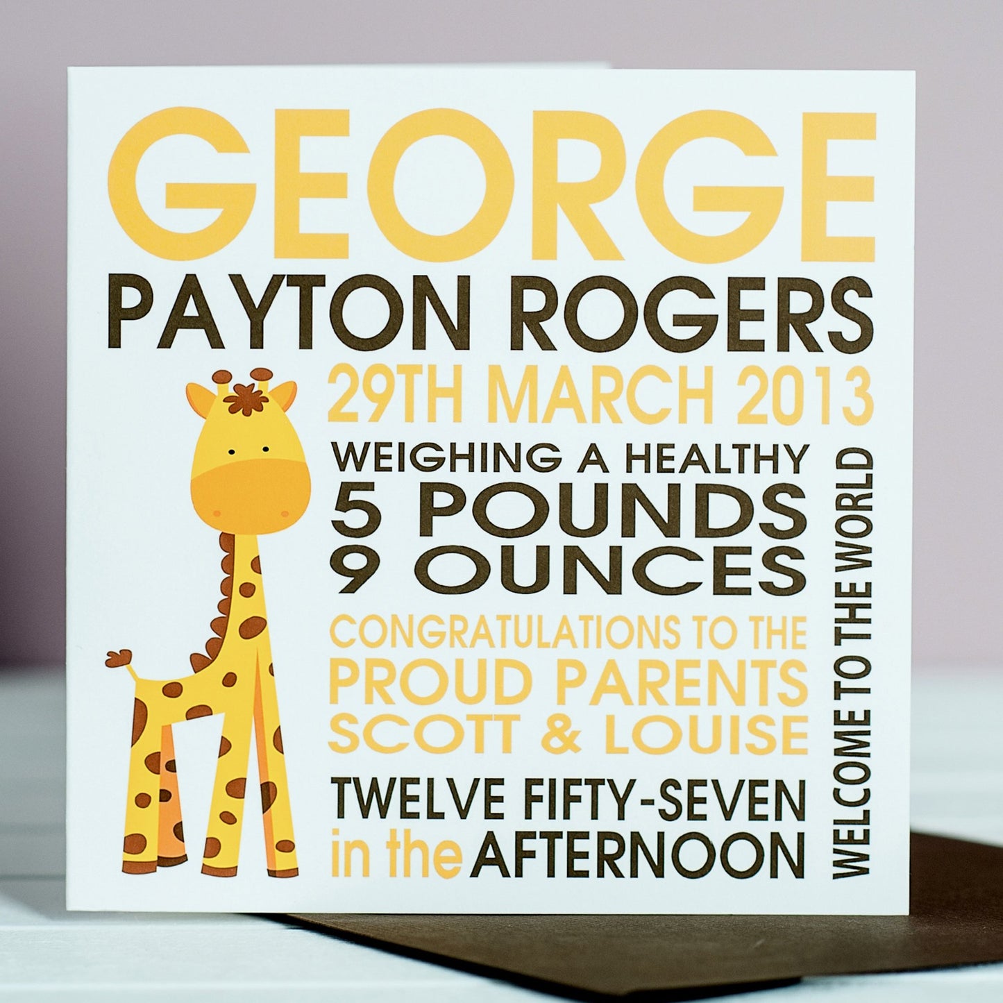 New Baby Word Art Card - Giraffe