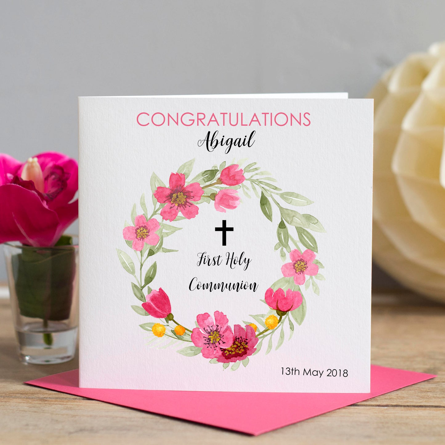 First Holy Communion Card - Floral Wreath