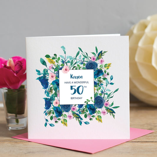 50th Birthday Card - Floral