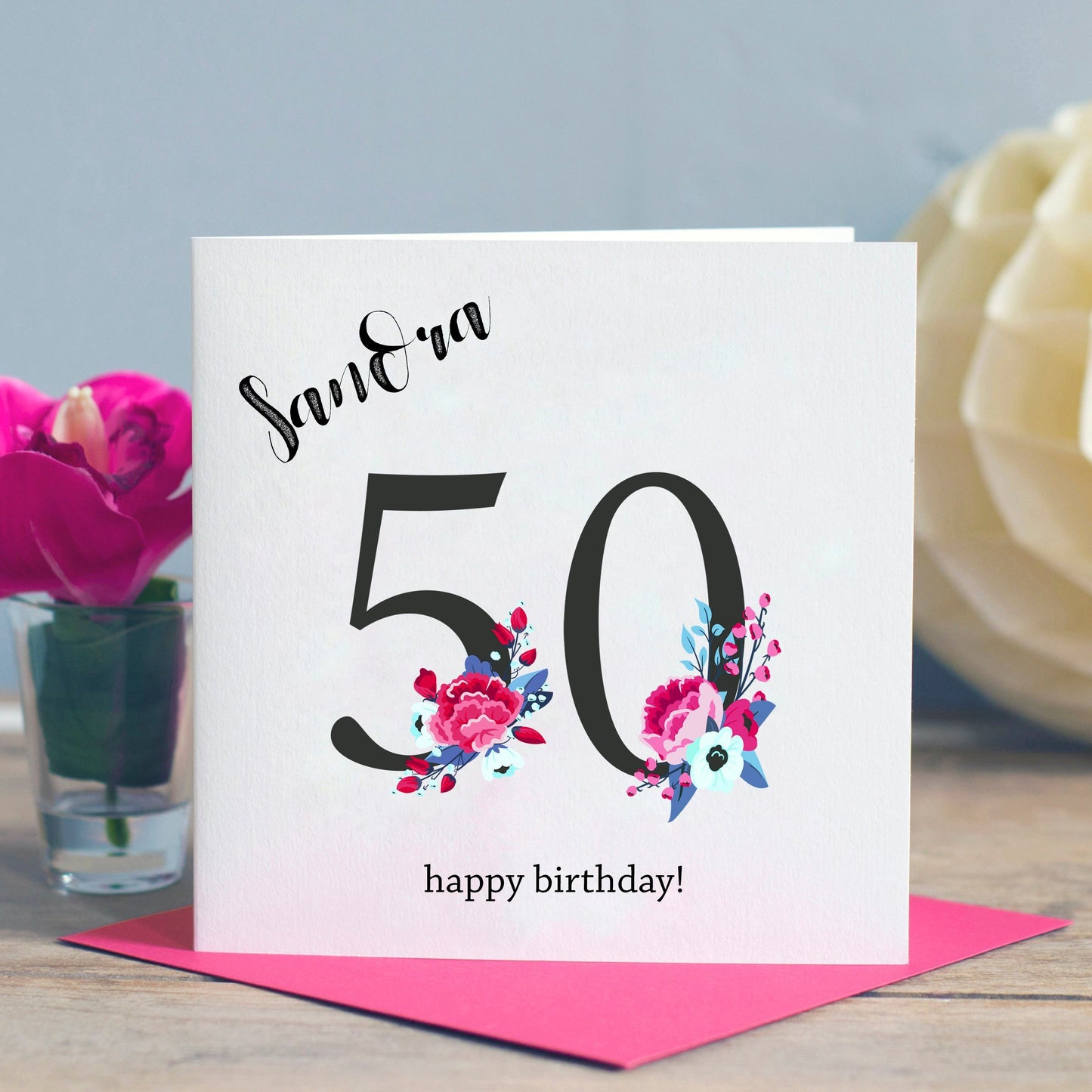 50th Birthday Card - Floral Numbers