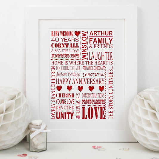 Ruby Wedding Anniversary Print