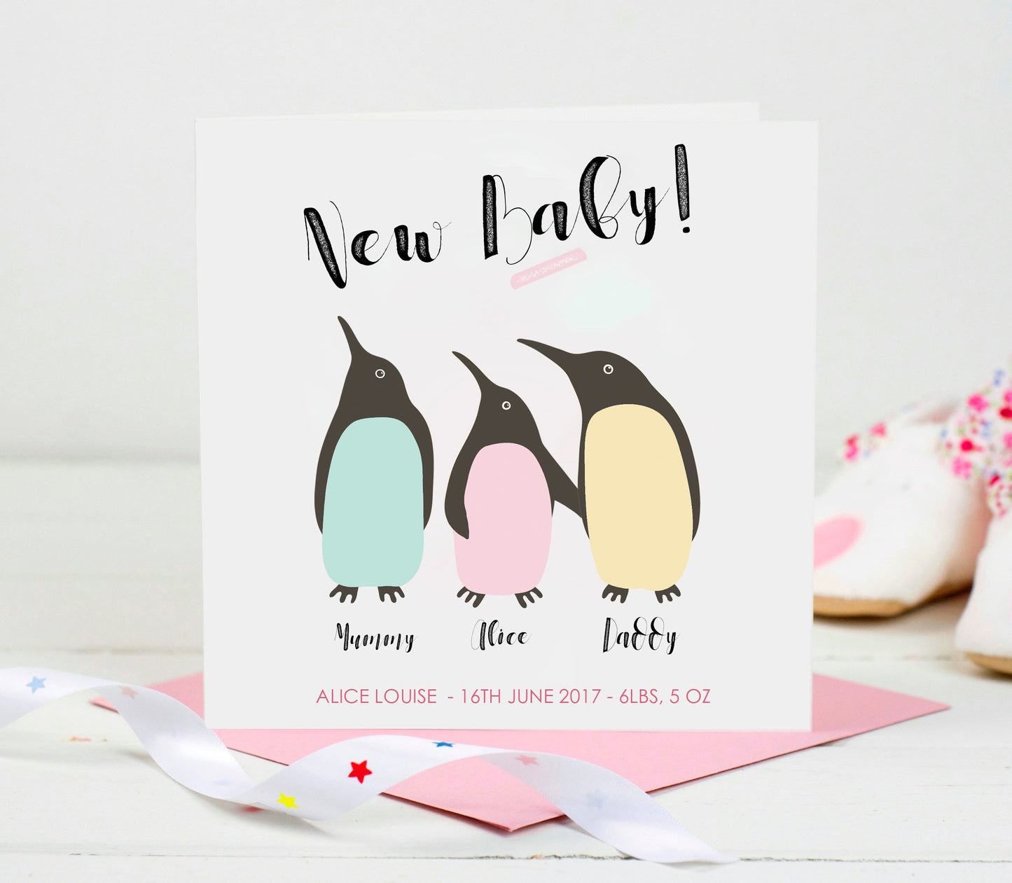 New Baby Girl Card, Penguin