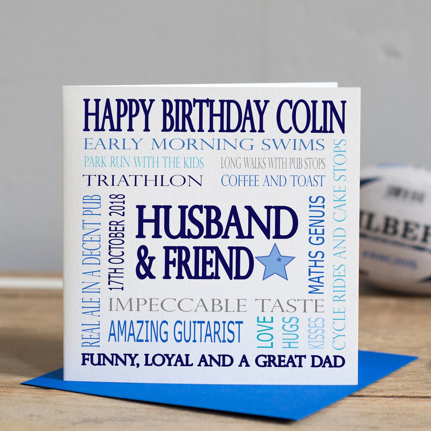Personalised Word Art Birthday Card - Blue