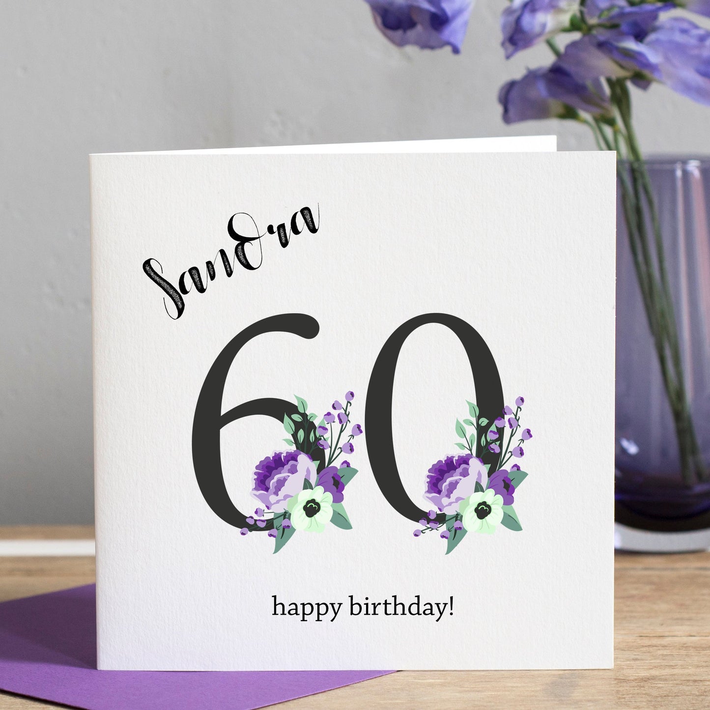 60th Birthday Card - Floral Numbers