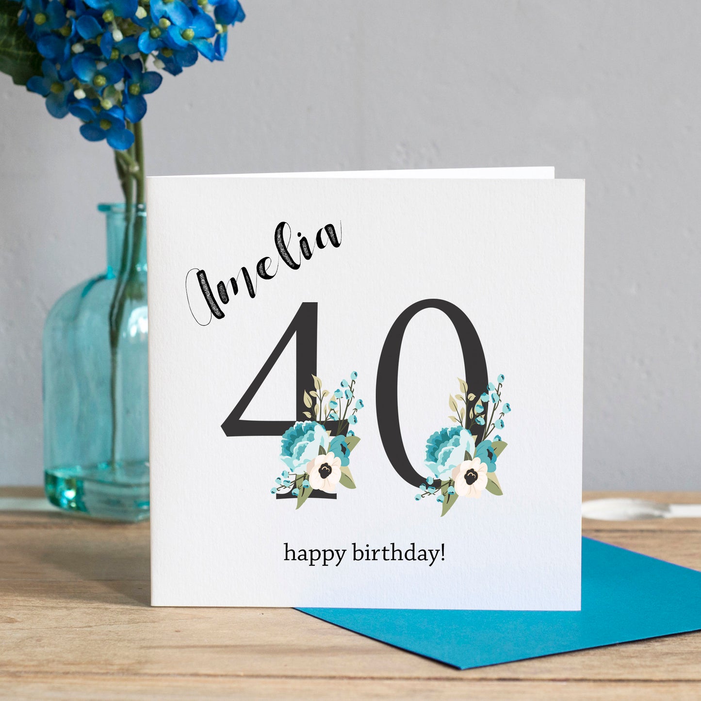 40th Birthday Card - Floral Numbers