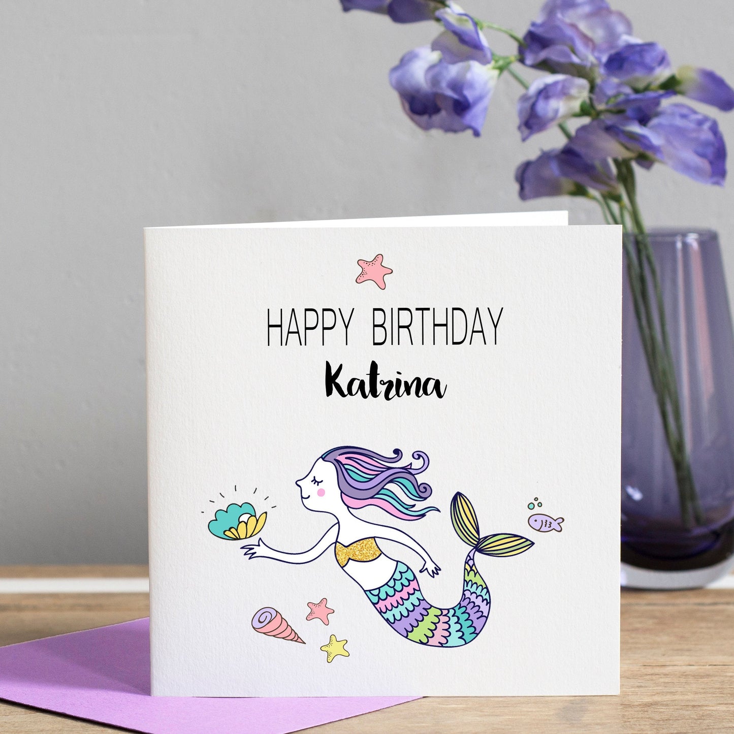 Girl's Personalised Mermaid Birthday Card