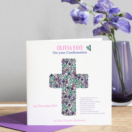 Personalised Confirmation Card  - Floral Cross