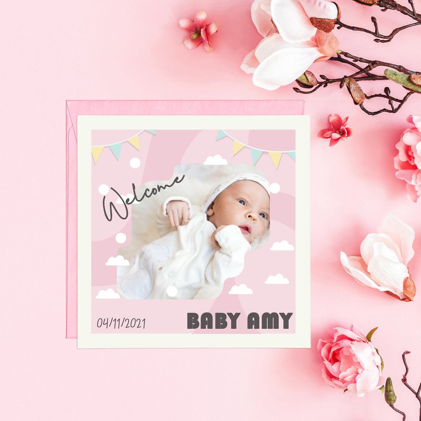 New Baby Girl Photo Card