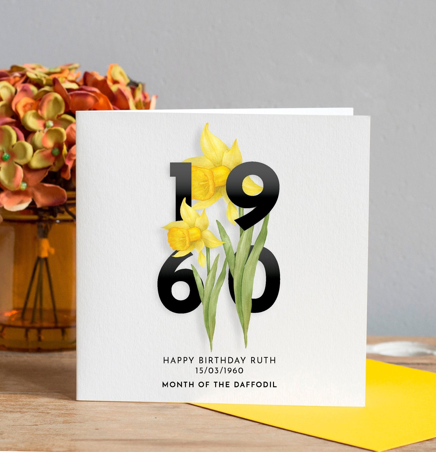 Birth Flower Birthday Card, Year Birthday Card for Her, Flower Card for Mum, Year Card for friends, Birthday Grandma, 25th, 70th, 80th