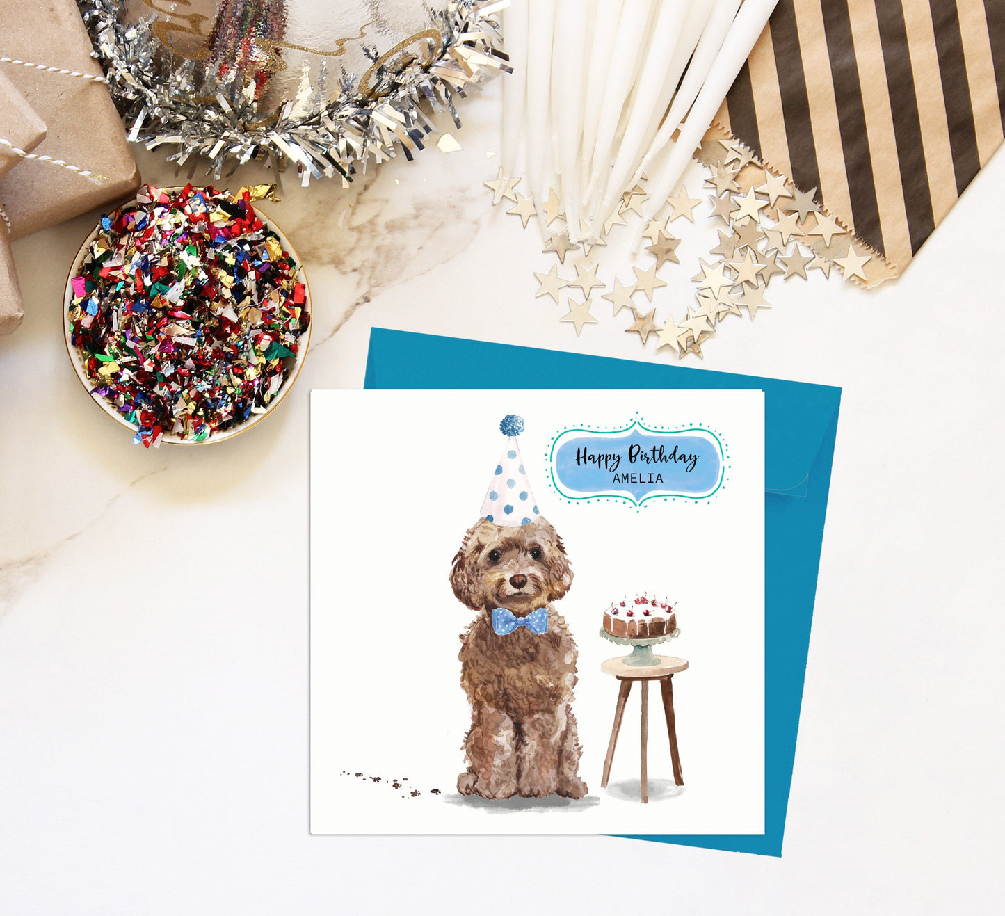 Cockapoo Birthday Card, Dog Lover Birthday Card, Party Cockapoo Birthday Card, Cokapoo Card for Dog Mum, Dog Dad, Cute Dog Birthday Card