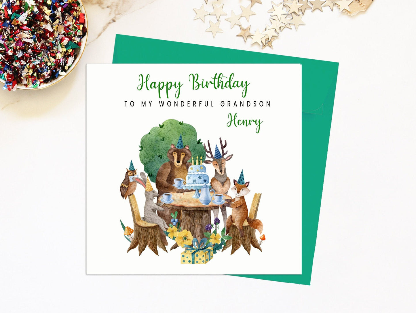 Grandson 1st Birthday Card, Safari Animals