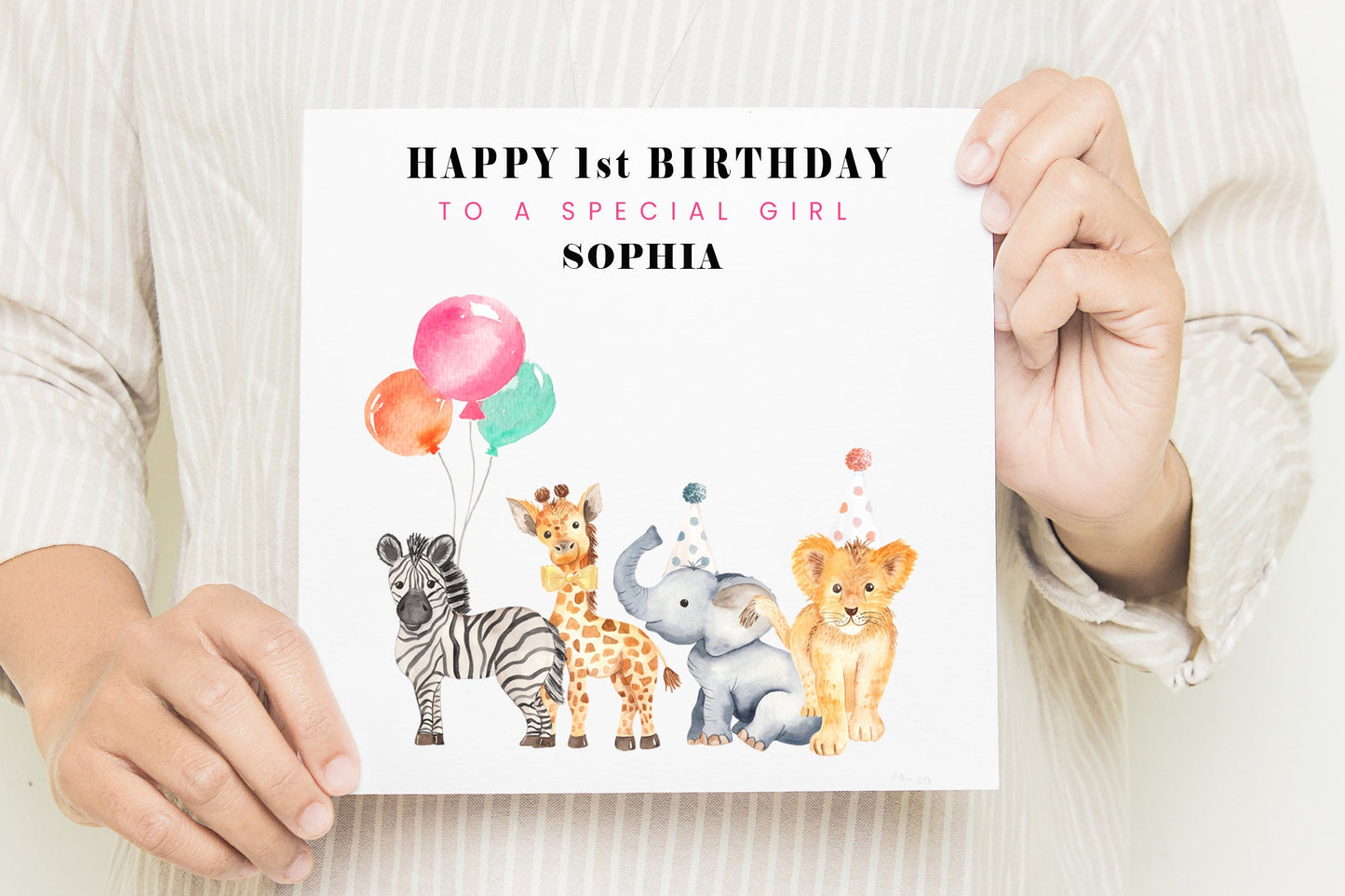Girl's 1st Birthday Safari Card