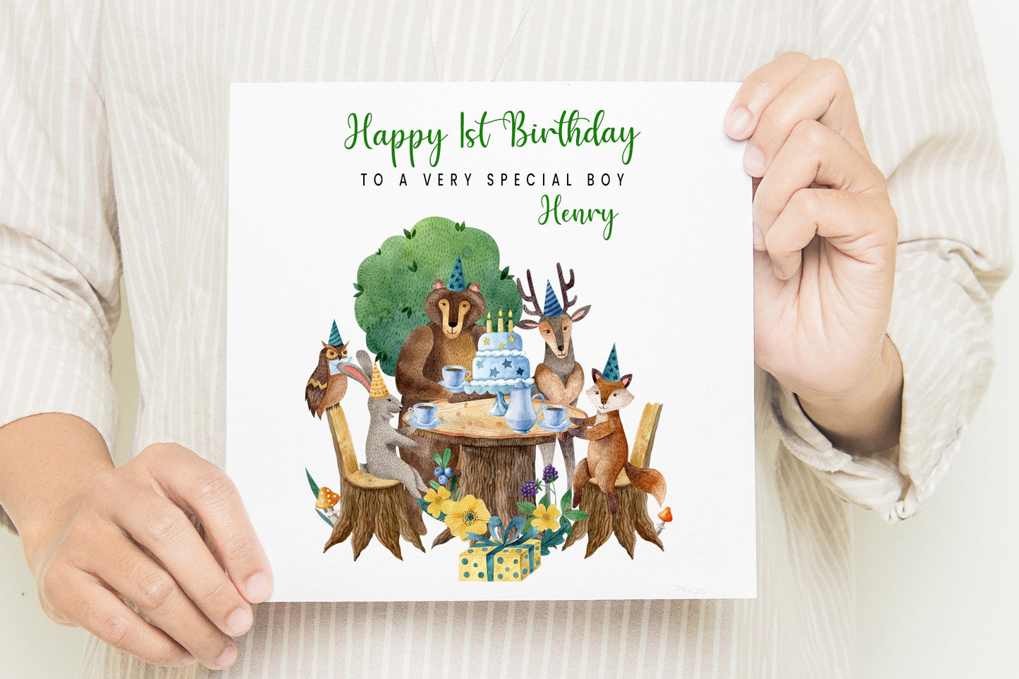 1st Birthday Card, Safari Animals