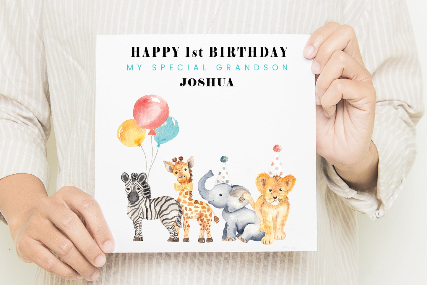 Grandson 1st Birthday Card, Safari Animals