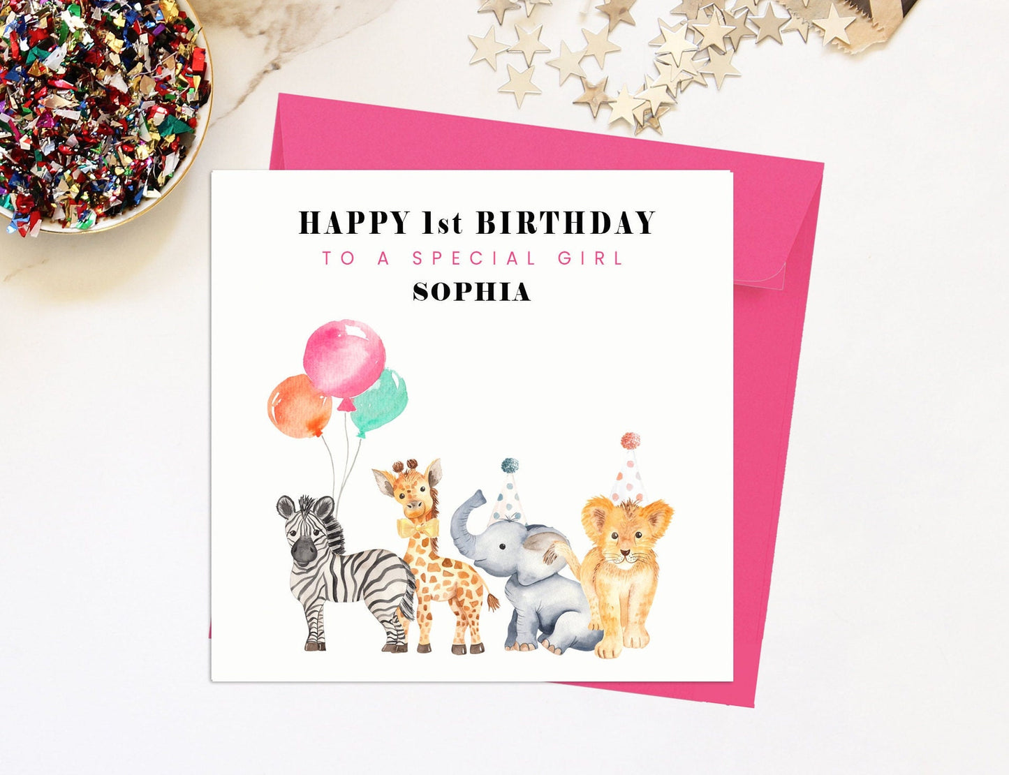 Girl's 1st Birthday Safari Card
