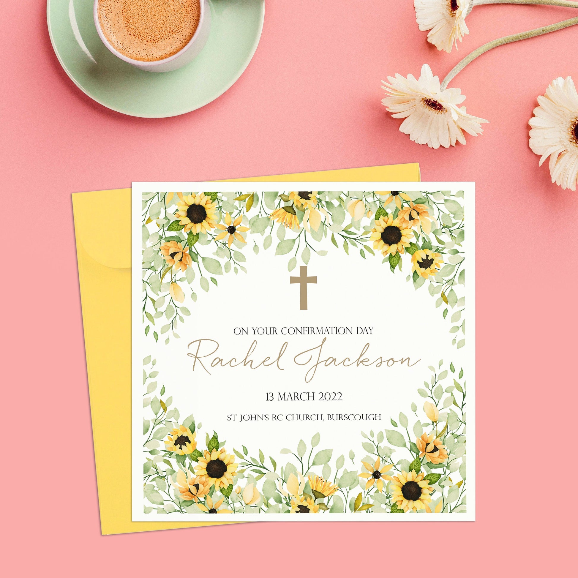 Personalised Sunflowers Confirmation Card, Niece Confirmation Card, Daughter Confirmation, Granddaughter Confirmation, Religious Celebration