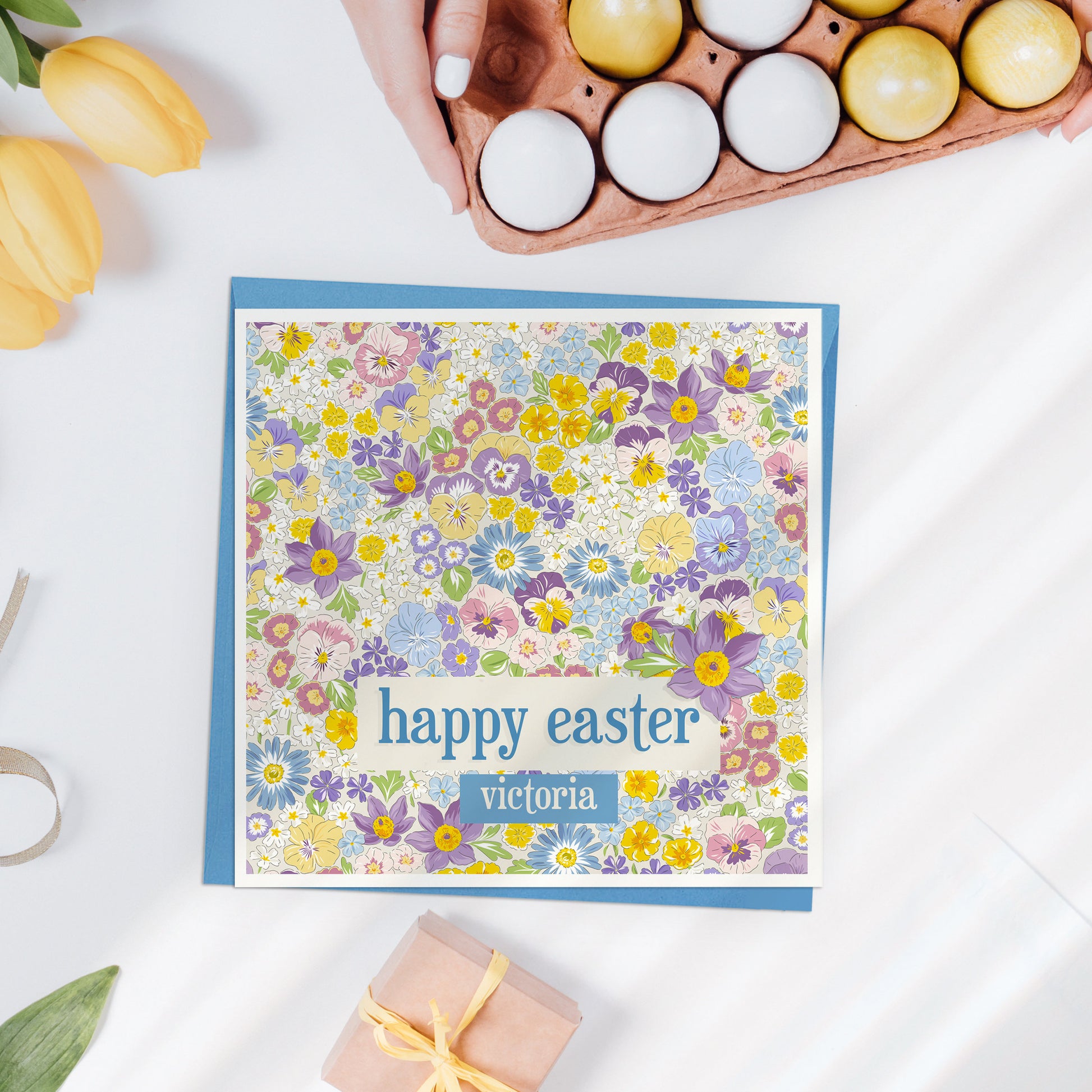 Personalised Floral Easter Card, Easter Gift, Personalised Happy Easter Card for Her, Easter Gifts for Granddaughter, Mum, Nanny, Friend