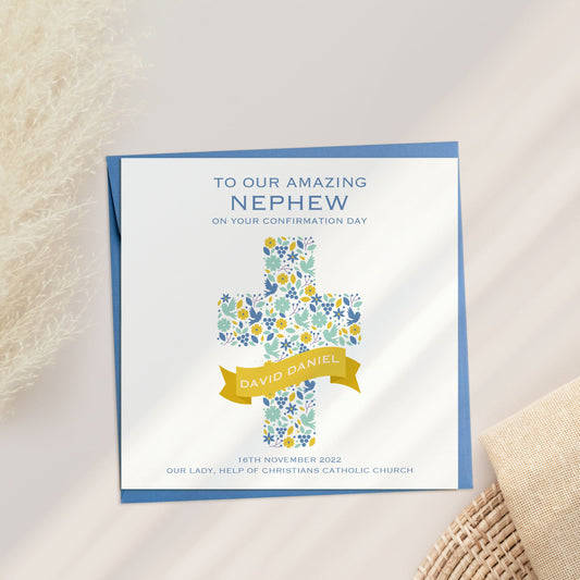 Personalised Confirmation Card for Nephew, Confirmation Card with Cross, Confirmation Day Card for Grandson, Confirmation Card for Son