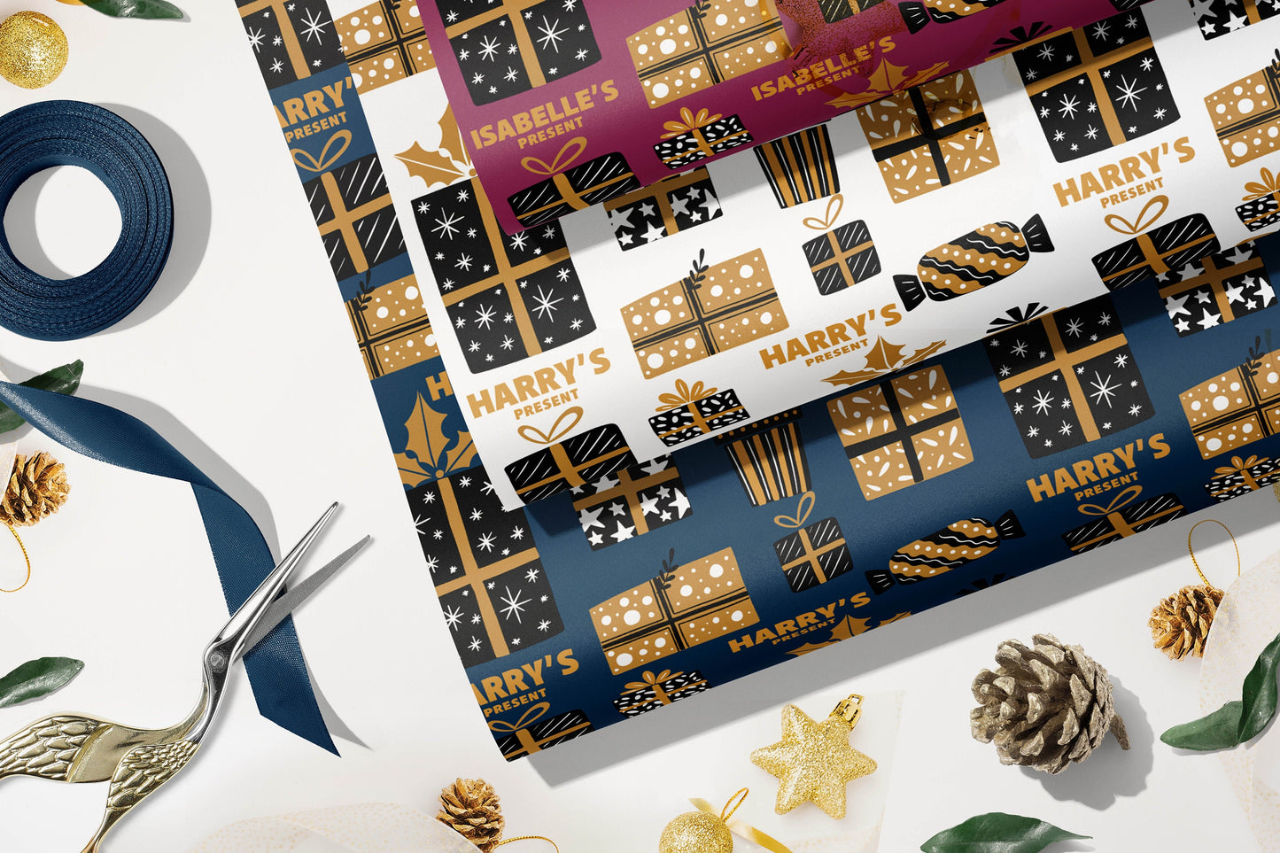 Personalised Christmas Wrapping Paper, Luxury Gift Wrap, Festive Wrapping Paper, Gift Wrapping, Wrapping paper with name, Christmas Paper