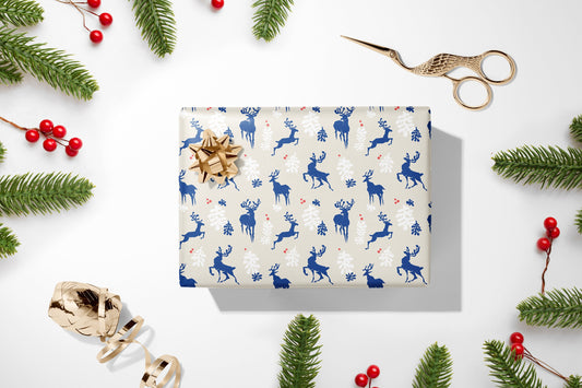 Reindeer Christmas Wrapping Paper, Henri Matisse Inspired Gift Wrap, Festive Wrapping Paper, Blue Gift Wrapping Paper, gift wrap for him