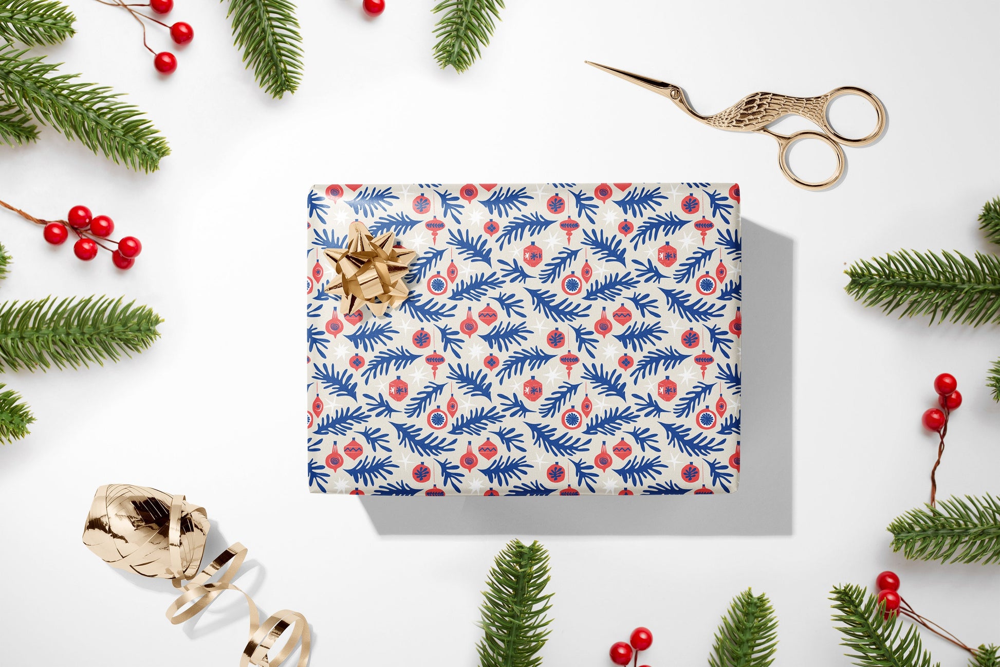 Henri Matisse Inspired Gift Wrap, Luxury Christmas Wrapping Paper, Festive Red and Blue Gift Wrapping Paper, Christmas Birds Gift wrap