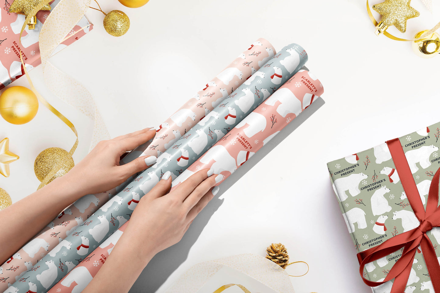 Personalised Polar Bear Christmas Wrapping Paper, Luxury Gift Wrap, Festive Wrapping Paper, Gift Wrapping, Wrapping paper with name