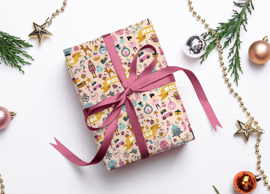 Personalised Pink Christmas Wrapping Paper, Luxury Gift Wrap, Festive Wrapping Paper, Gift Wrap, Wrapping paper with name, Girls Wrap Paper