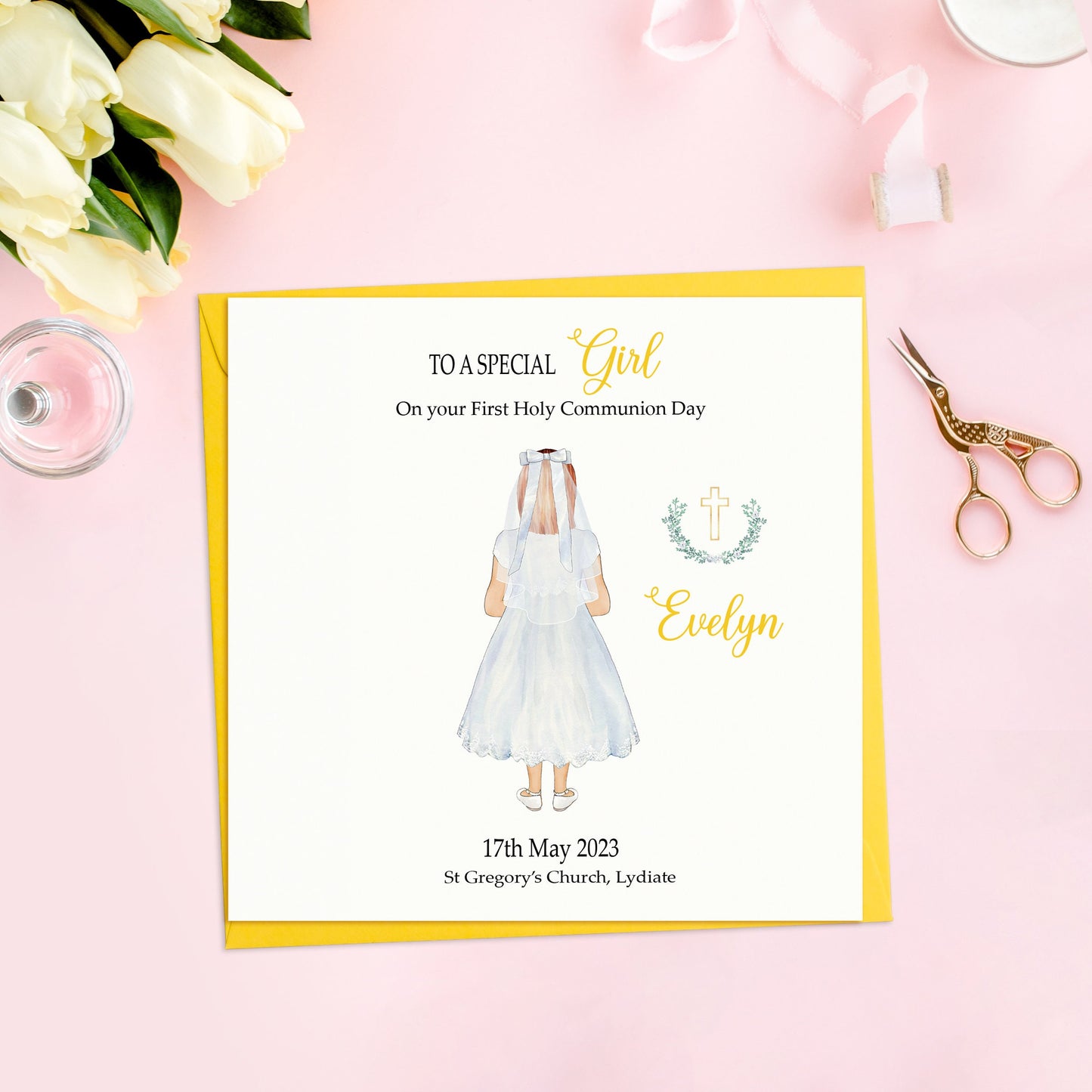 Special Girl First Holy Communion Card, Personalised 1st Holy Communion Card for Girl, Handmade Girl's Holy Communion Card