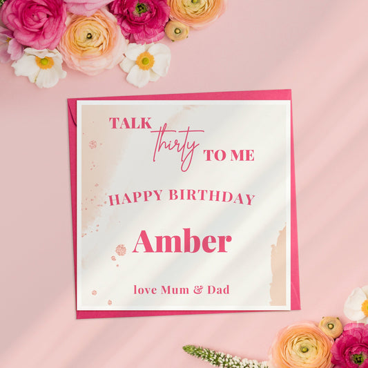 Talk 30th to Me Birthday Card, Personalised Minimalist Hello 30 Card, Best Friend 30th Birthday Card, Daughter 30th Birthday Card